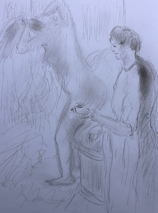 Рисунок под названием "D'après Degas La ta…" - Jean Mirre, Подлинное произведение искусства, Карандаш