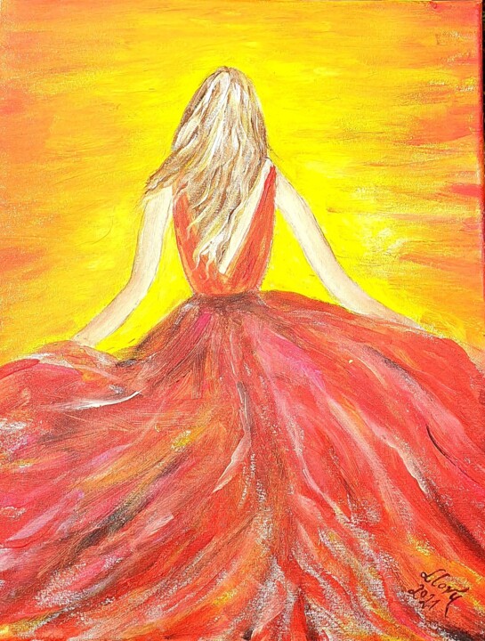Lady in Red 绘画, 23.6x15.8 in