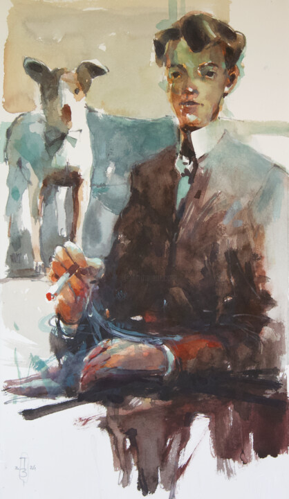 Pintura titulada "Dog and Man" por Toni Belobrajdic, Obra de arte original, Acuarela