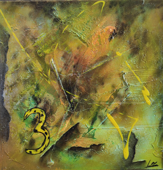 Peinture intitulée "Chiffre chance 3" par Julien Abstrait, Œuvre d'art originale, Acrylique Monté sur Châssis en bois