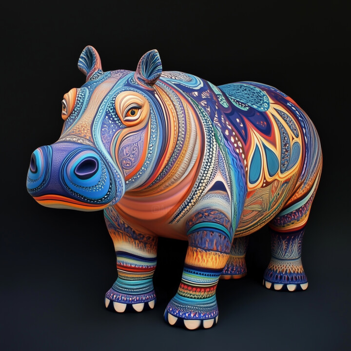 Symmetry in Motion: Alebrije Hippo with Elegant Patterns 数字艺术