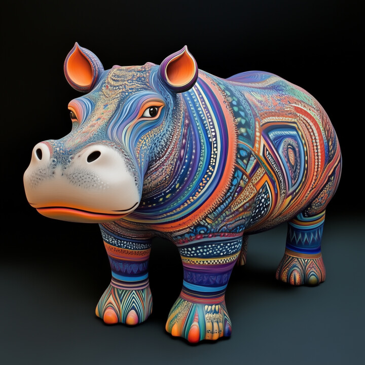 Timeless Whimsy: Alebrije Hippo with Fluid Patterns 数字艺术