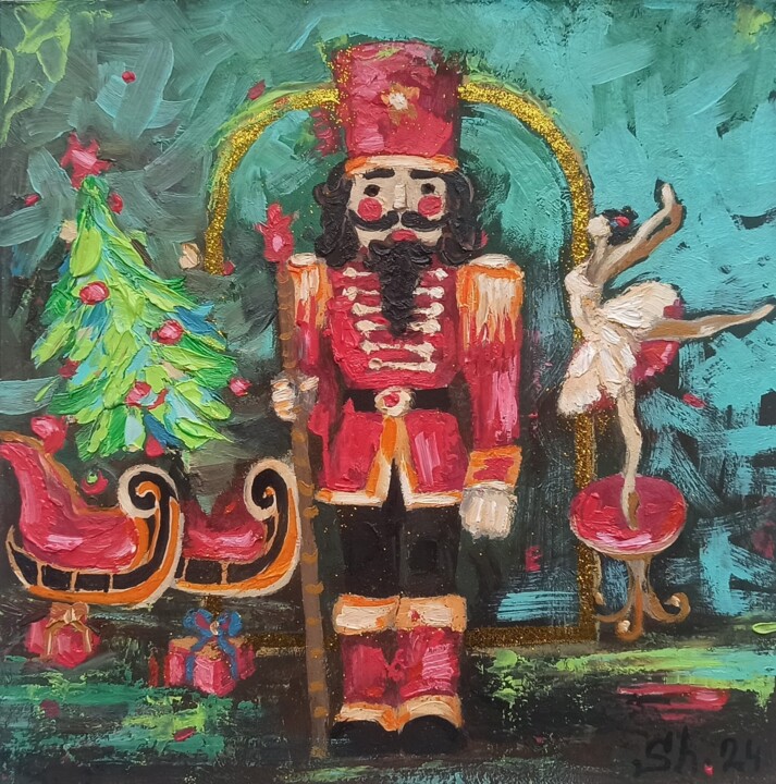 Nutcracker Christmas Painting, New Year Original, Christmas 绘画, 7.9x7.9 in