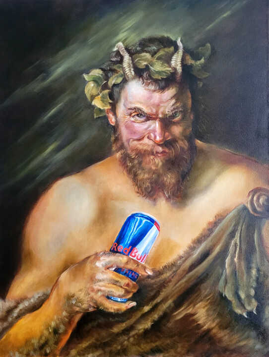 Schilderij getiteld "Satyr" door Aleks Bondar, Origineel Kunstwerk, Olie Gemonteerd op Frame voor houten brancard