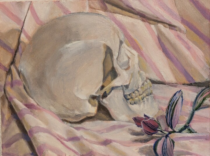 Totenkopf mit Blumen 绘画, 15.8x23.6 in
