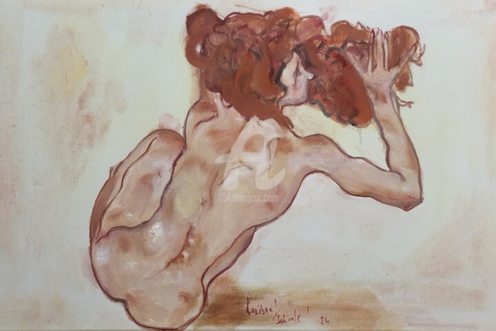 Nue in the manner of Egon Schiele 绘画, 15.8x23.6 in