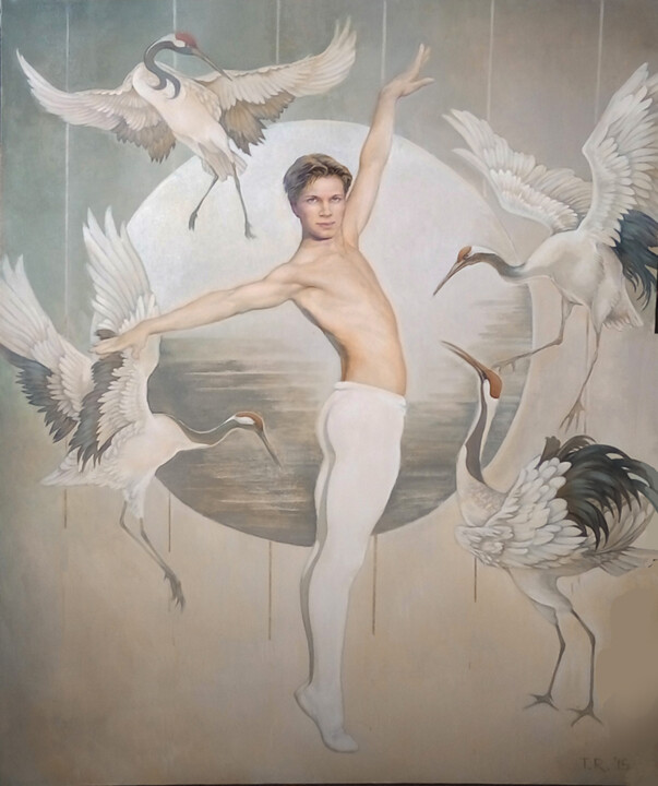 DANCING WITH CRANES 绘画, 50x39.8 in