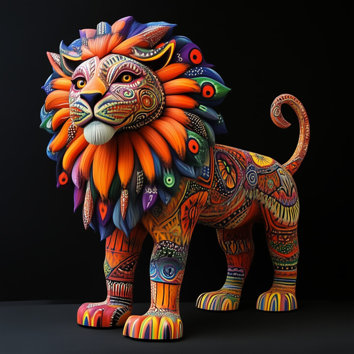 Regal Flames: Alebrije Lion with a Vibrant Mane 数字艺术