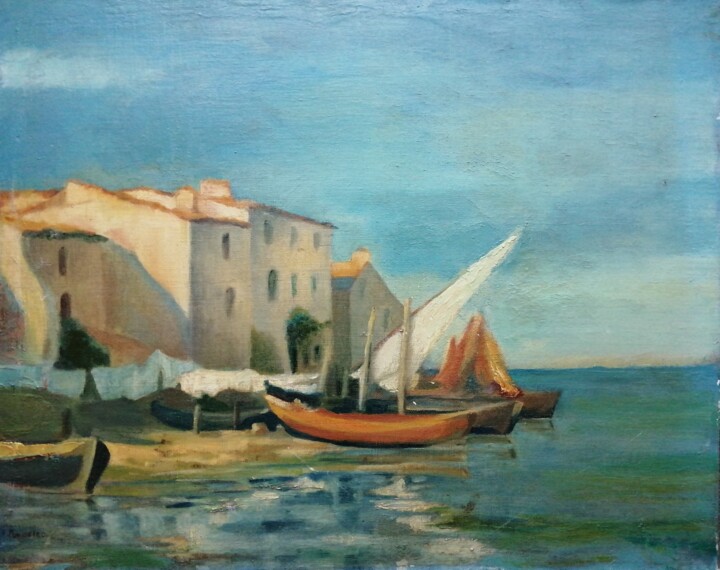 Ζωγραφική με τίτλο "Saint Tropez" από Maurice Georges Poncelet, Αυθεντικά έργα τέχνης, Λάδι Τοποθετήθηκε στο Ξύλινο φορείο σ…