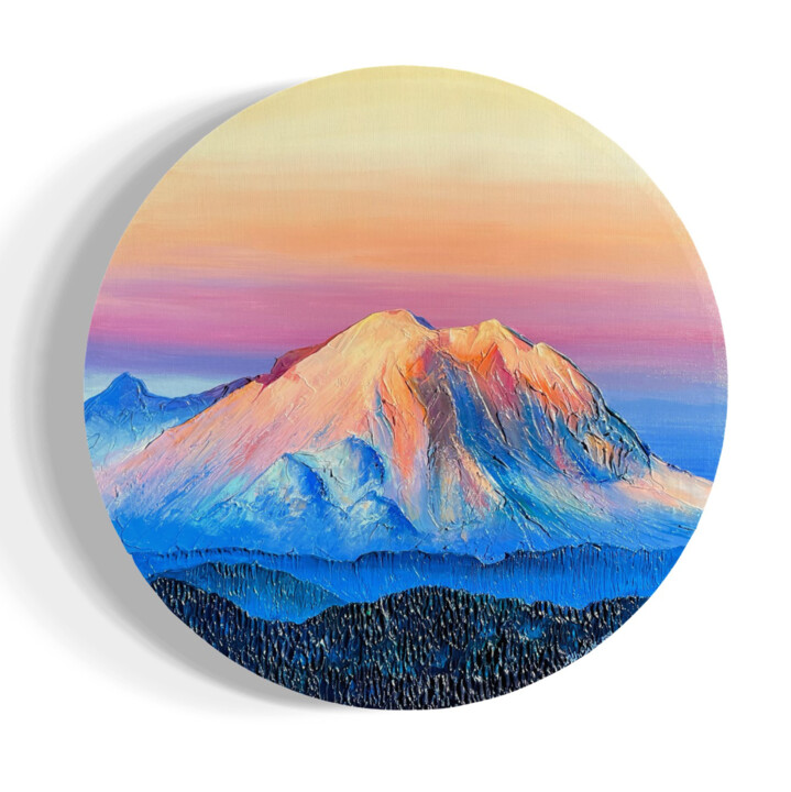 Pink Sunset - Cotopaxi Volcano 绘画, 17.7x17.7 in