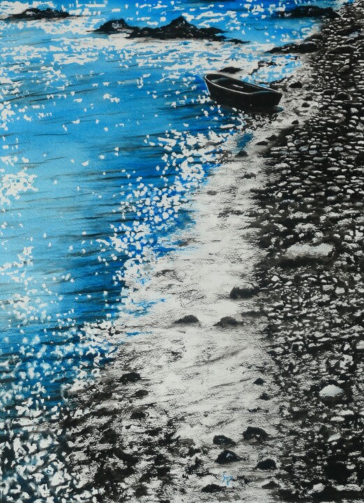 绘画 标题为“Reflets de Mer” 由Yves Signor, 原创艺术品, 水彩 安装在木质担架架上