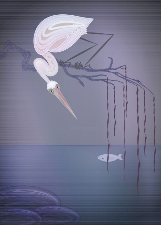 Heron and fish 数字艺术