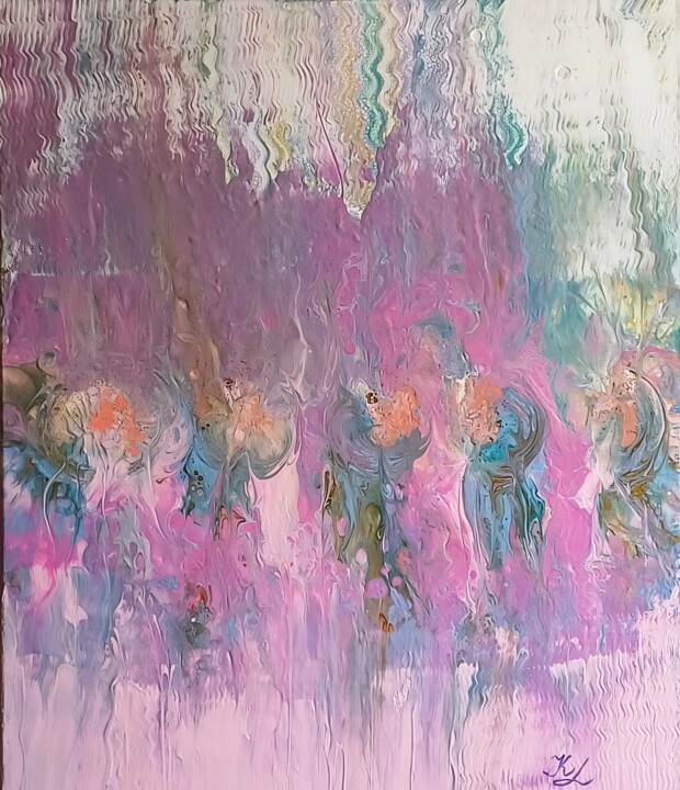 Soft Embrace Abstract Painting - 50x60 cm Pastel Pink 绘画, 23.6x19.7 in