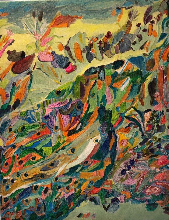Peacock standing over the pond 绘画, 20x16 in