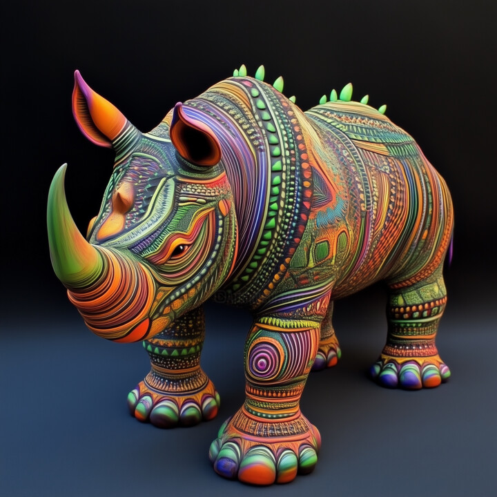 Final Flourish: Alebrije Rhinoceros with Vibrant Energy 数字艺术