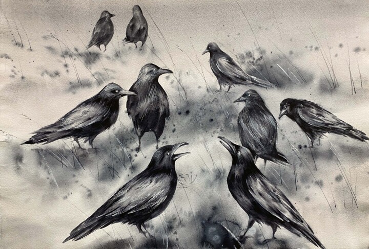 绘画 标题为“Winter birds” 由Galina Poloz, 原创艺术品, 水彩