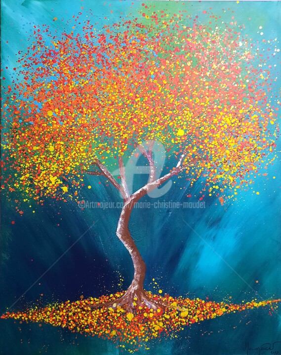 Peinture intitulée "L'arbre automnal" par Marie-Christine Maudet, Œuvre d'art originale, Acrylique Monté sur Châssis en bois