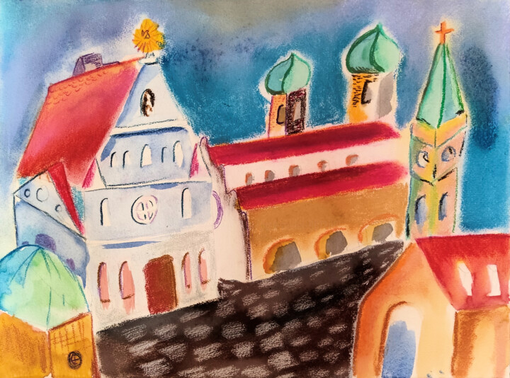 Kirchen in München 绘画, 11.7x16.1 in