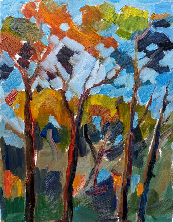 Pine trees Schilderij, 17,7x13,8 in