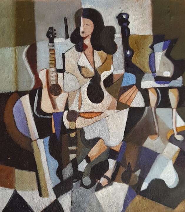 A musicista 绘画, 11.8x7.9 in