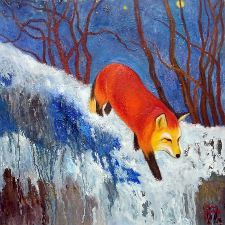 Solitary Hunt Under the Winter Moon 绘画, 23.8x23.8 in