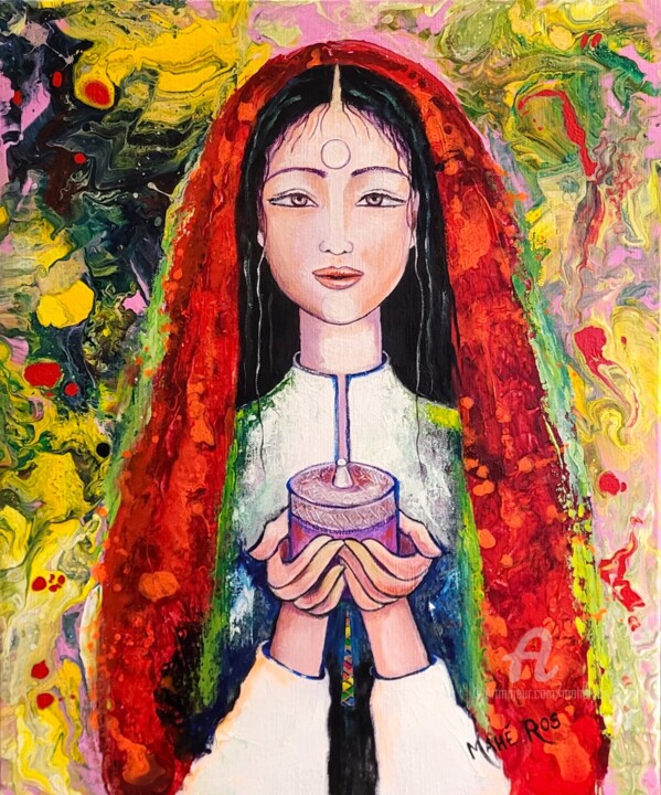Peinture intitulée "La myrrhophore" par Mahé Ros, Œuvre d'art originale, Acrylique Monté sur Châssis en bois