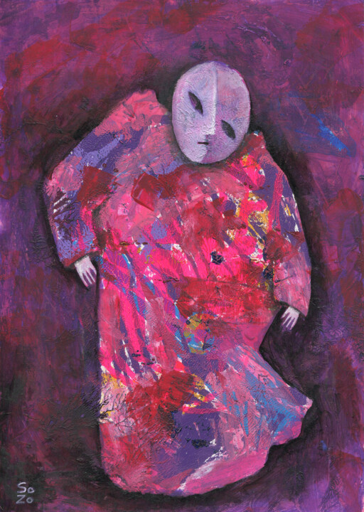 Mysterious Figure in Mask 绘画, 11.8x7.9 in