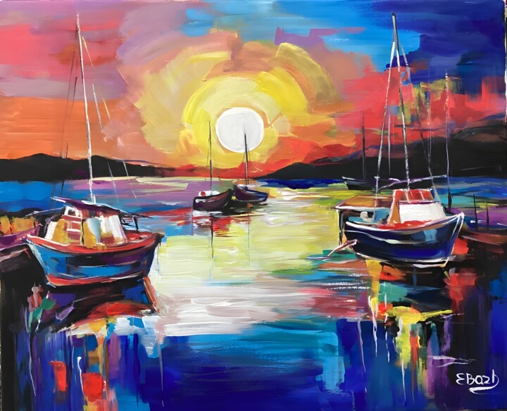 Painting titled "Glorious Sunset" by Eva Bazhenova, Original Artwork, Acrylic
