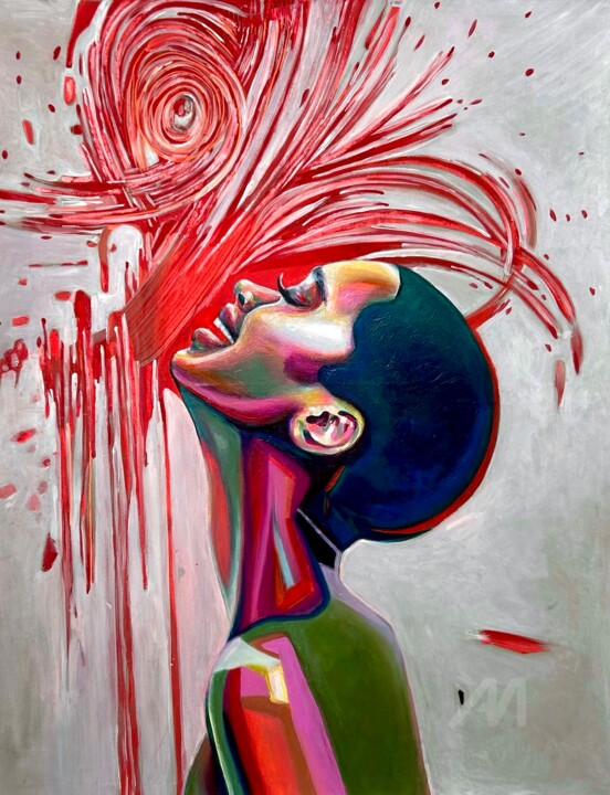 XL joyful female portrait 绘画, 39.4x31.5 in