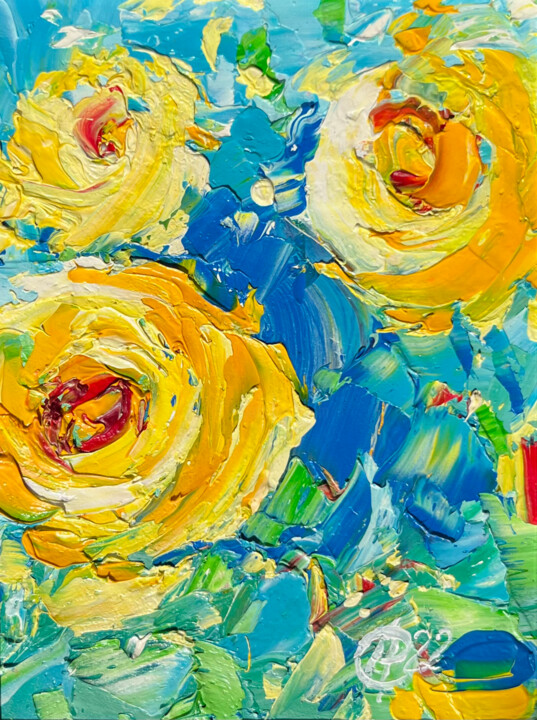 Three yellow Painting, 7.9x5.9 in