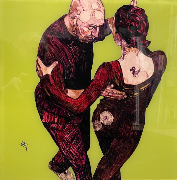 Painting titled "Tango acrylique I" by Clotilde Maillard, Original Artwork, Ink