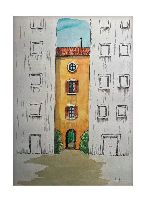 "Immeuble" başlıklı Dijital Sanat Olivier Pitrat tarafından, Orijinal sanat, Suluboya