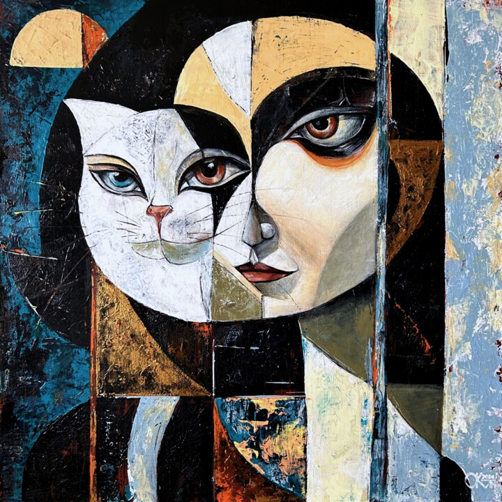 Feline Enigma Pittura, 19,7x19,7 in