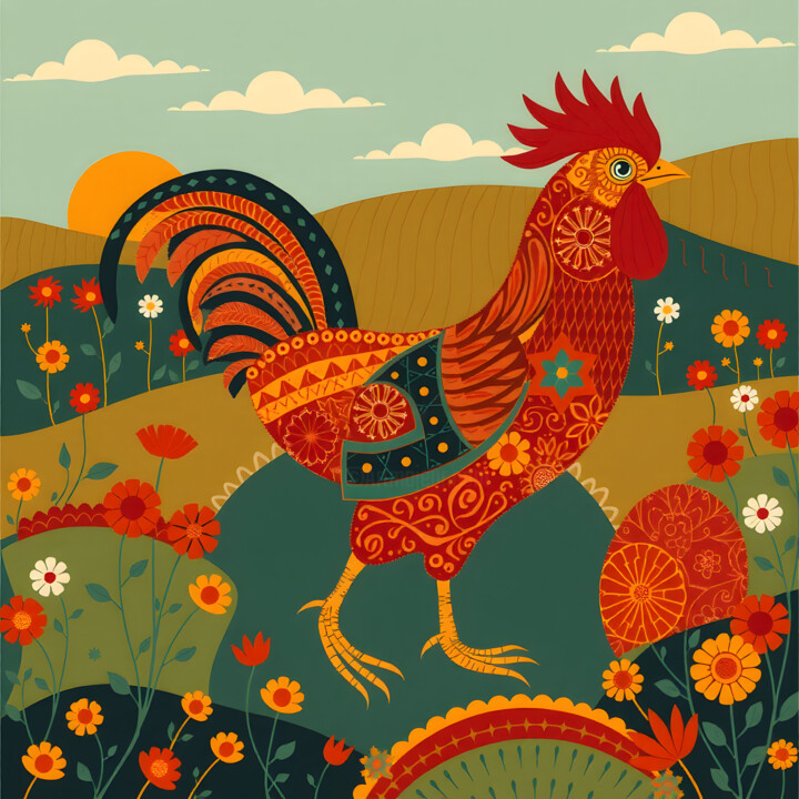 rooster folk Цифровое искусство