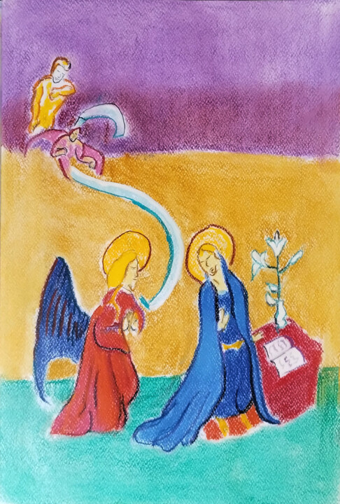 Maria Verkündigung inspiriert nach Jan de Beer Tablo, 11,7x16,1 in