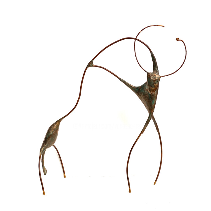 Sculpture grand taureau filaire, bronze vert de gris 雕塑, 21.3x23.6 in