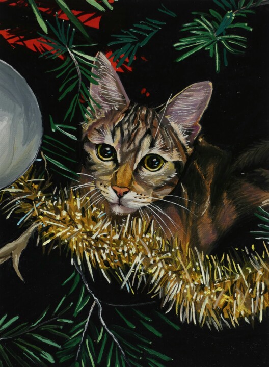 Chat-pin de Noël 绘画, 8.7x6.3 in