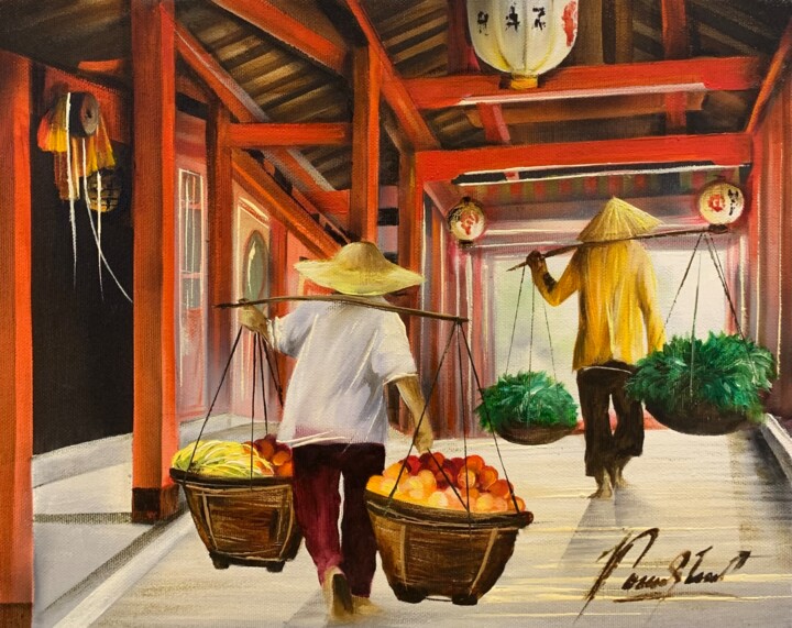 Ζωγραφική με τίτλο "Pont de Hoi An Viet…" από Raymond Poulet, Αυθεντικά έργα τέχνης, Λάδι