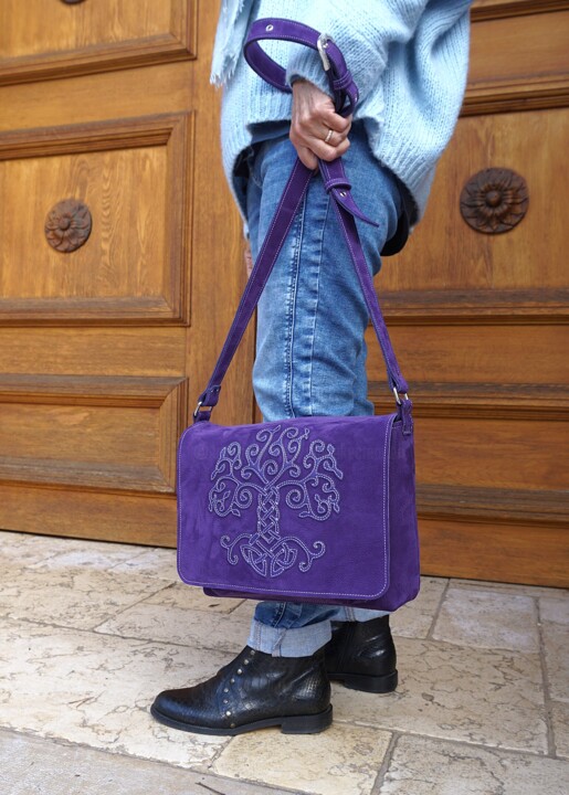 Sac bandoulière en cuir nubuck violet avec arbre de vie 设计
