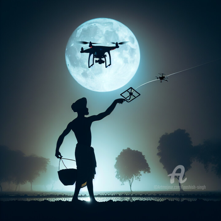数字艺术 标题为“The Farmer’s Drone…” 由Aashish Singh, 原创艺术品, 数字油画