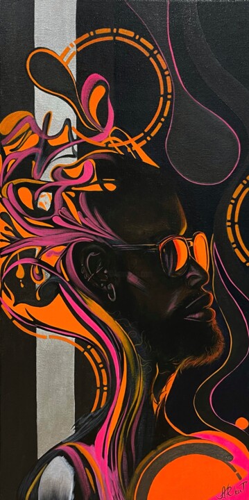 *Colorful Portrait on a Black Background* 绘画, 11.8x23.6 in