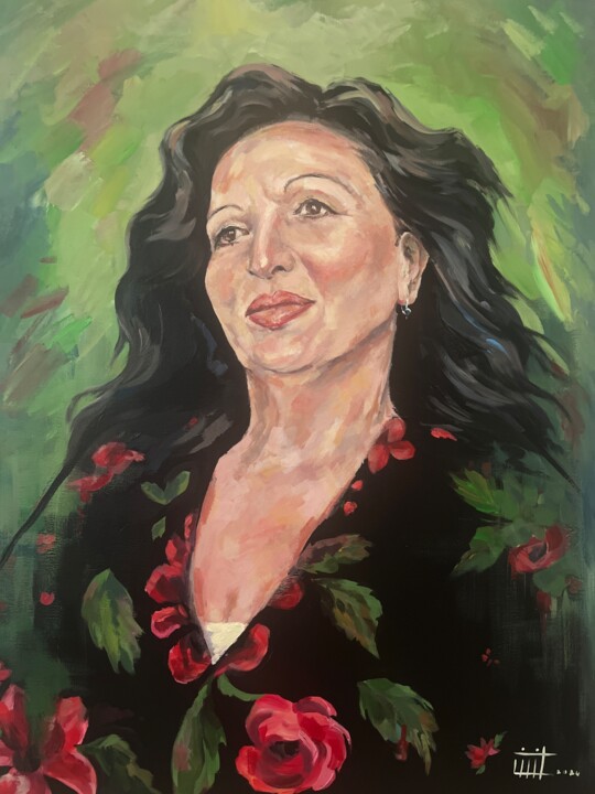 Painting titled "портрет моей матери" by Lilit Khachatryan, Original Artwork, Acrylic Mounted on Wood Stretcher frame