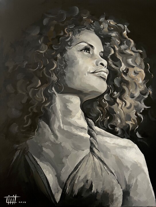 Painting titled "Кубинская женщина" by Lilit Khachatryan, Original Artwork, Acrylic Mounted on Wood Stretcher frame