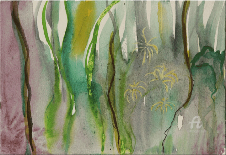 Painting titled "Papyrus and Water G…" by Shobhana Tyroller, Original Artwork, Watercolor