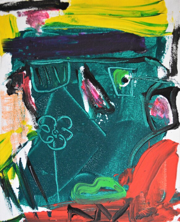 Painting titled "The Green Flower" by Paul Hartel, Original Artwork, Acrylic Mounted on Wood Stretcher frame