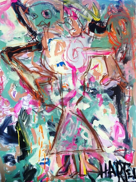 Painting titled "Dame Carnaval" by Paul Hartel, Original Artwork, Acrylic Mounted on Wood Stretcher frame