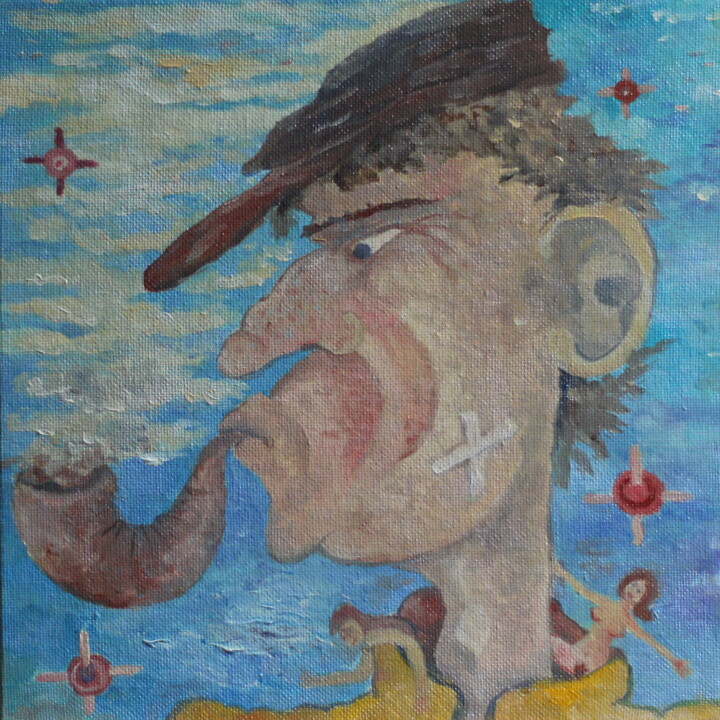 Portrait of a great smoker 绘画, 7.9x7.9 in