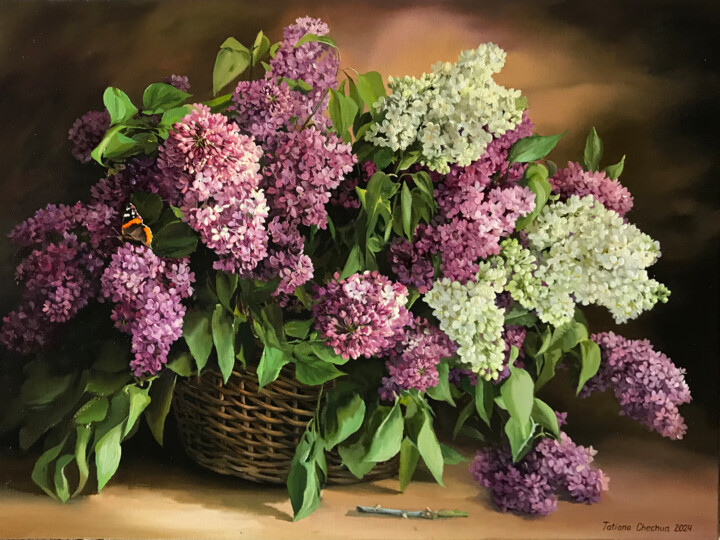 绘画 标题为“Lilac in a basket a…” 由Tatjana Cechun, 原创艺术品, 油