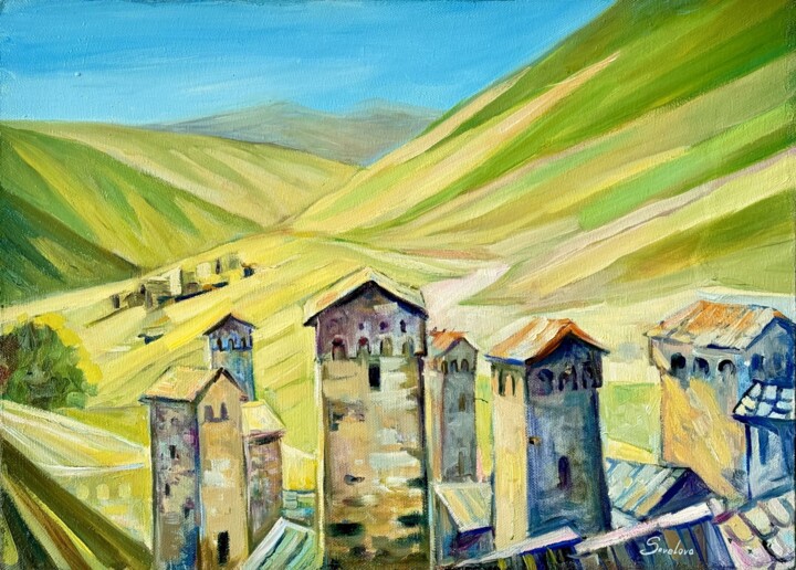 Svan towers at Svaneti Painting, 15.8x23.6 in