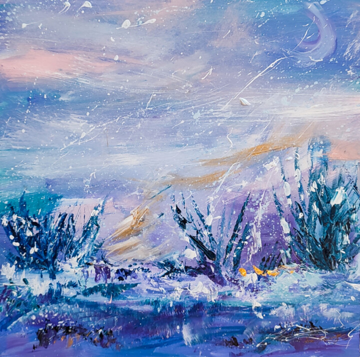 La neige de retour - tableau abstrait hiver neige Schilderij, 11,8x11,8 in